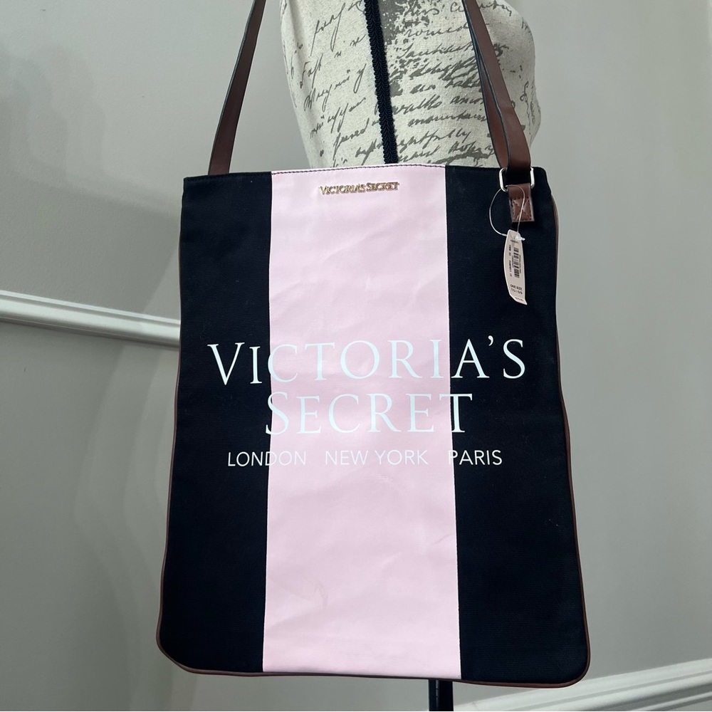 NWT Victoria’s Secret Messenger Tote Bag Adjustable Straps Crossbody Black/Pink